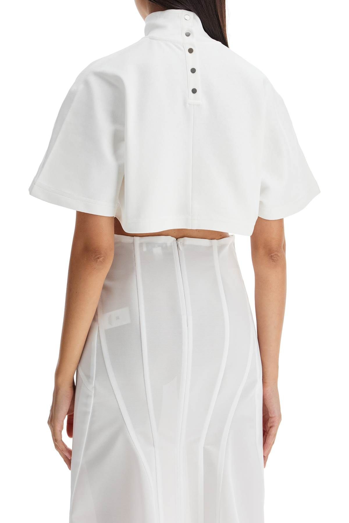 Shop Alaïa High-neck Jersey Crop Top In White