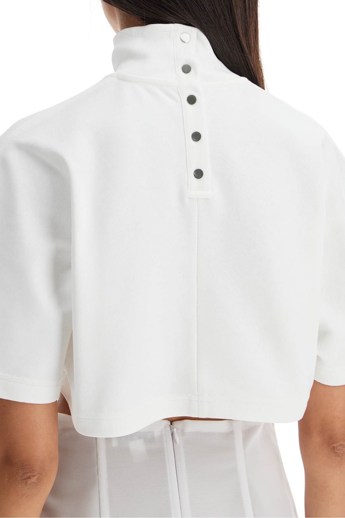 Shop Alaïa High-neck Jersey Crop Top In White