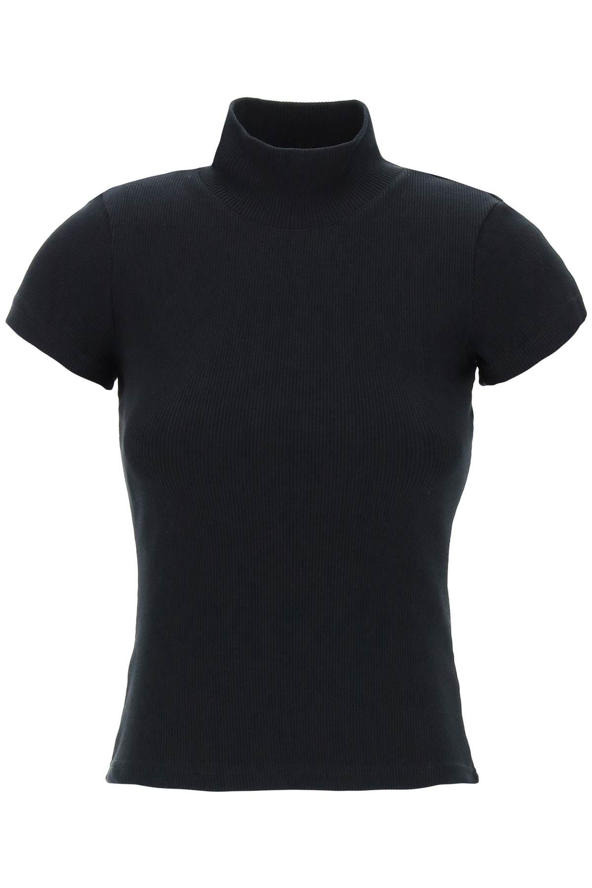 Shop Alaïa High-neck Ribbed Top With Nine Words In Black