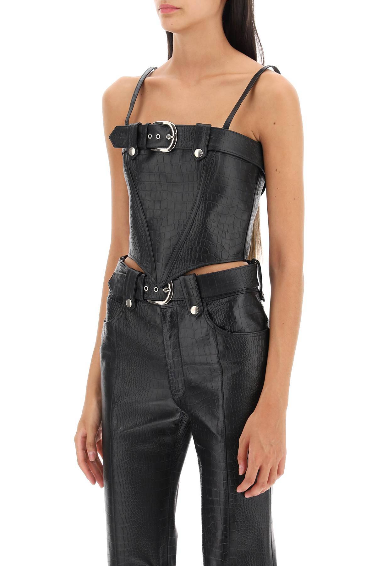 Shop Alessandra Rich Croco-print Leather Bustier Top In Black