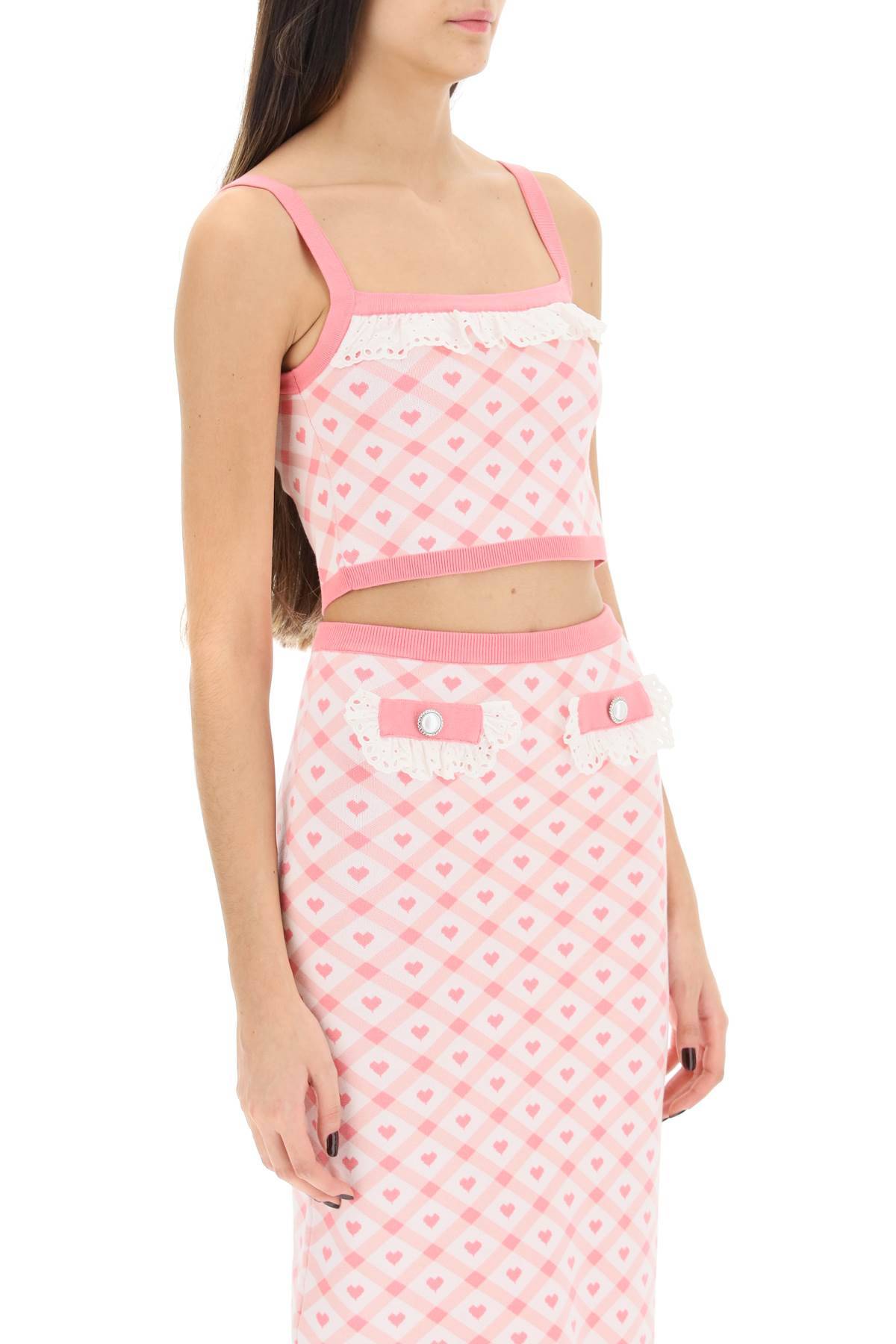 Shop Alessandra Rich Checked Cropped Top In Pink,white