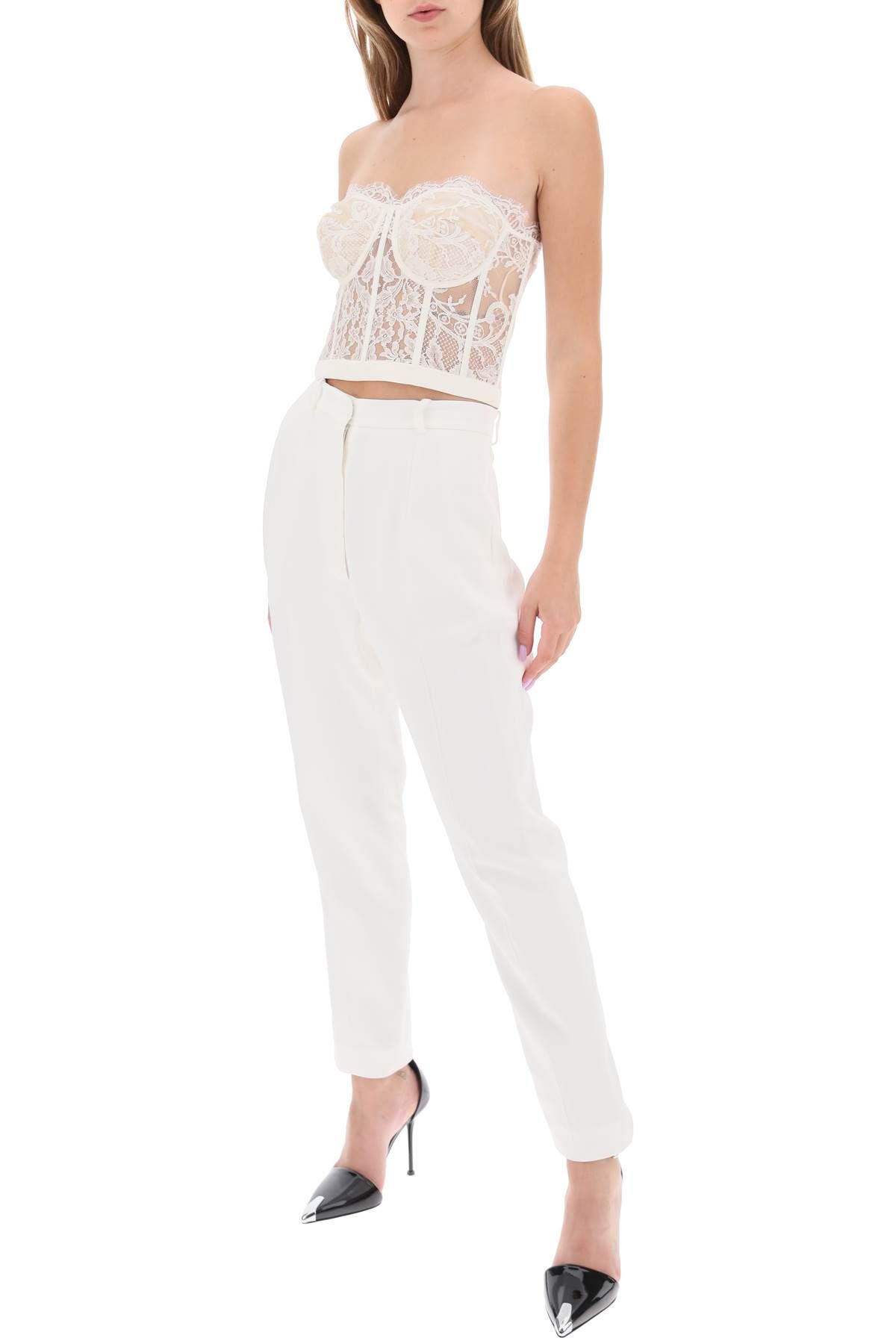 Shop Alexander Mcqueen Cropped Bustier Top In Lace In White