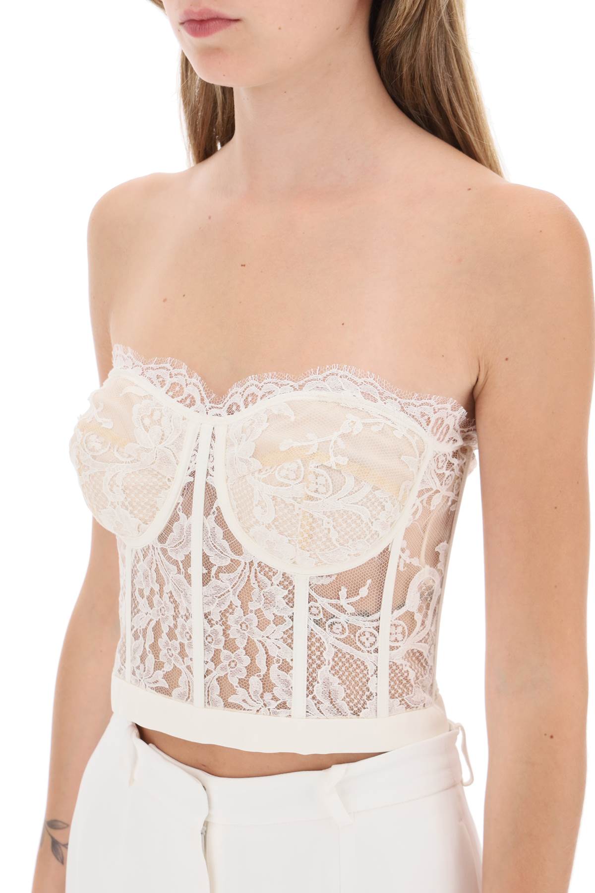 Shop Alexander Mcqueen Cropped Bustier Top In Lace In White