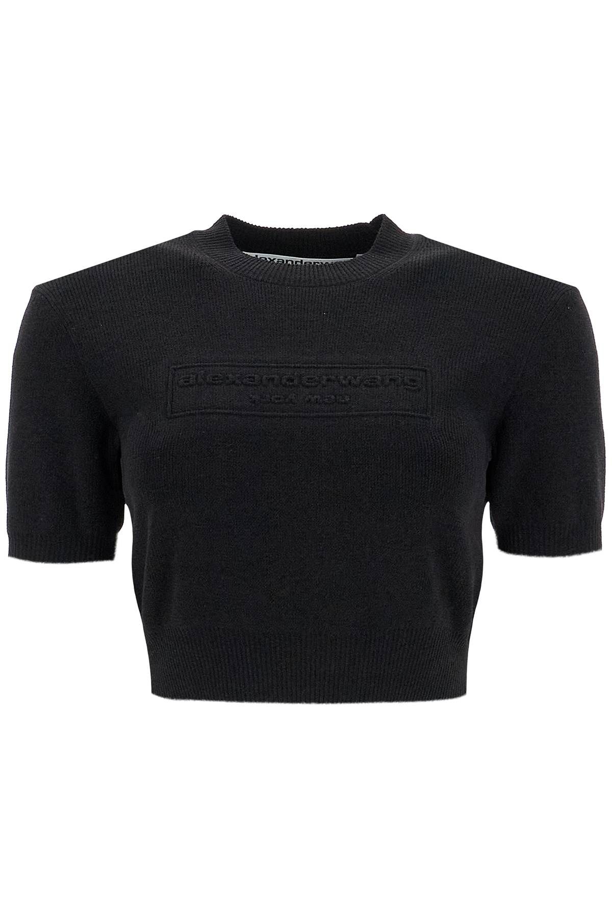 Shop Alexander Wang Logo Embossed Crop Top In Black