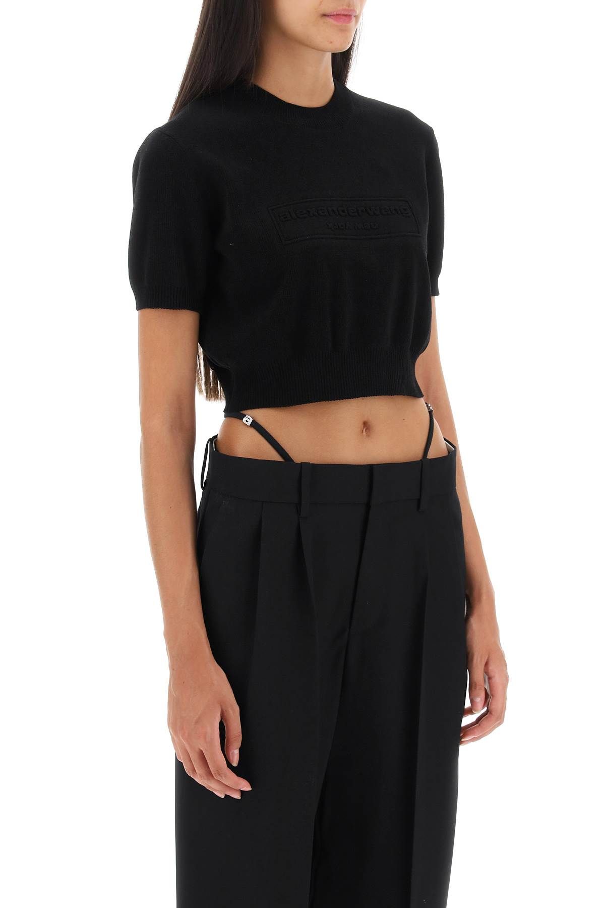 Shop Alexander Wang Logo Embossed Crop Top In Black