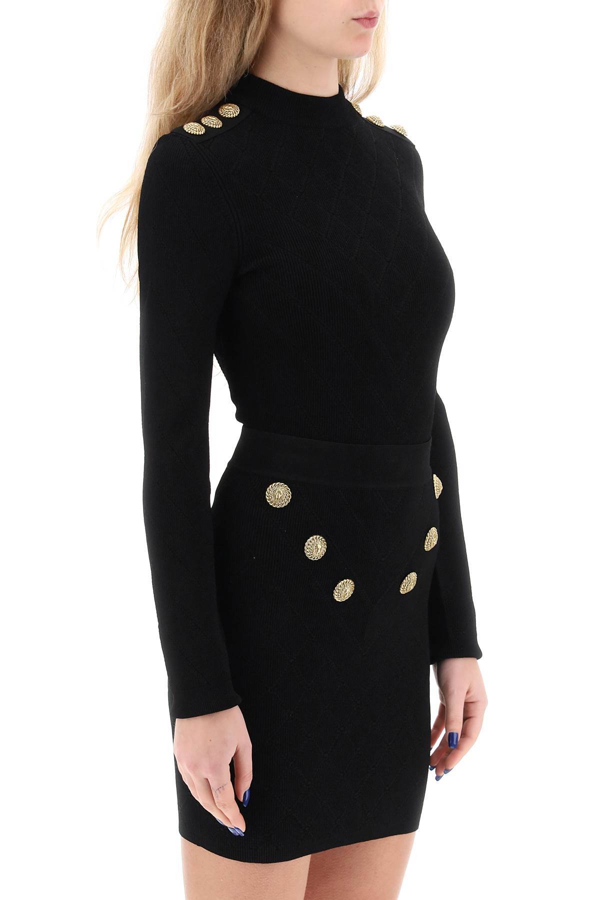 Shop Balmain Knitted Bodysuit With Embossed Buttons In Black