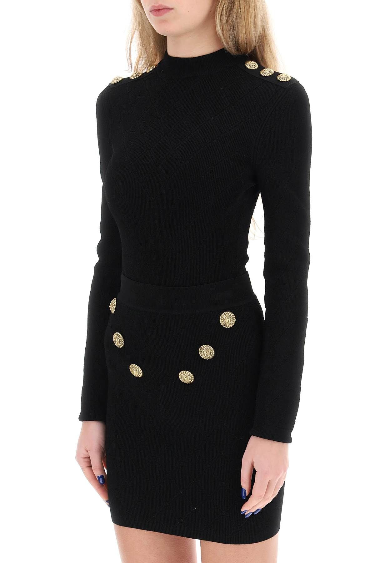 Shop Balmain Knitted Bodysuit With Embossed Buttons In Black