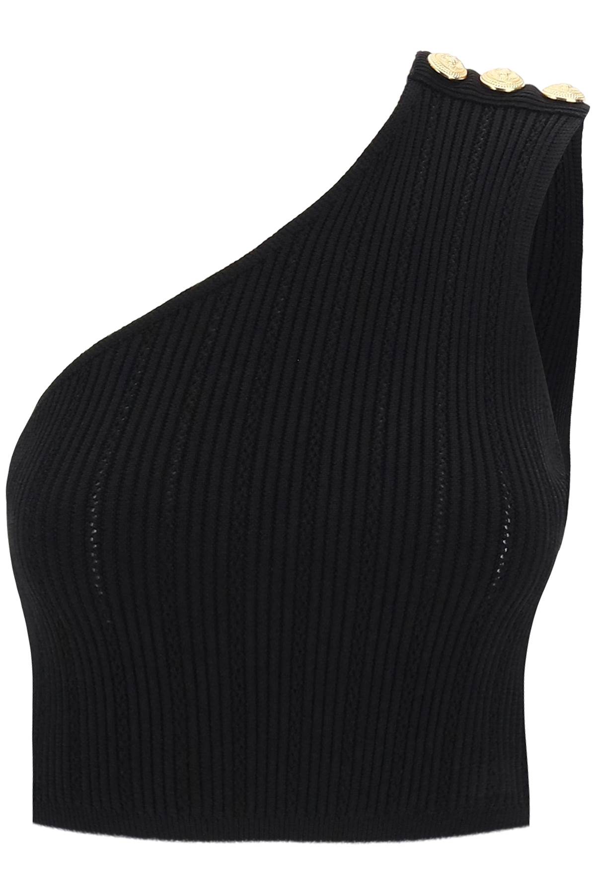 Shop Balmain One-shoulder Crop Top With Emb In Black