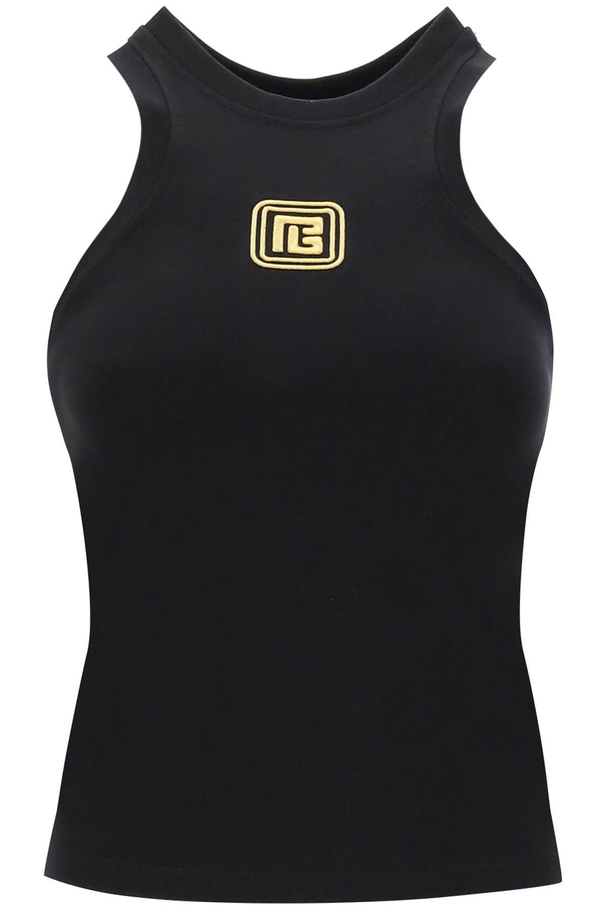 Shop Balmain Tank Top With Pb Embroidery In Black