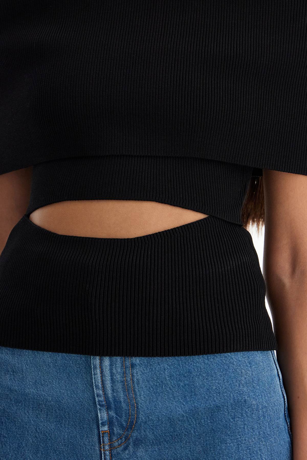 Shop Christopher Esber 'ribbed Knit Off-shoulder In Black