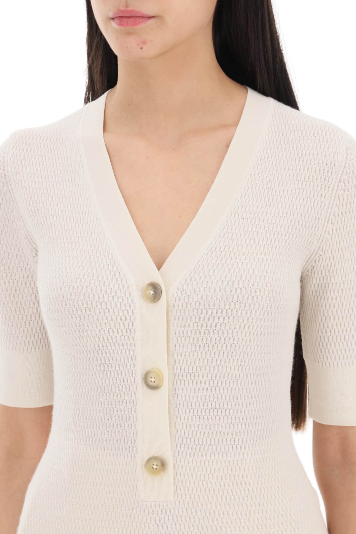 Shop Closed Knitted Top With Short Sleeves In White,neutro