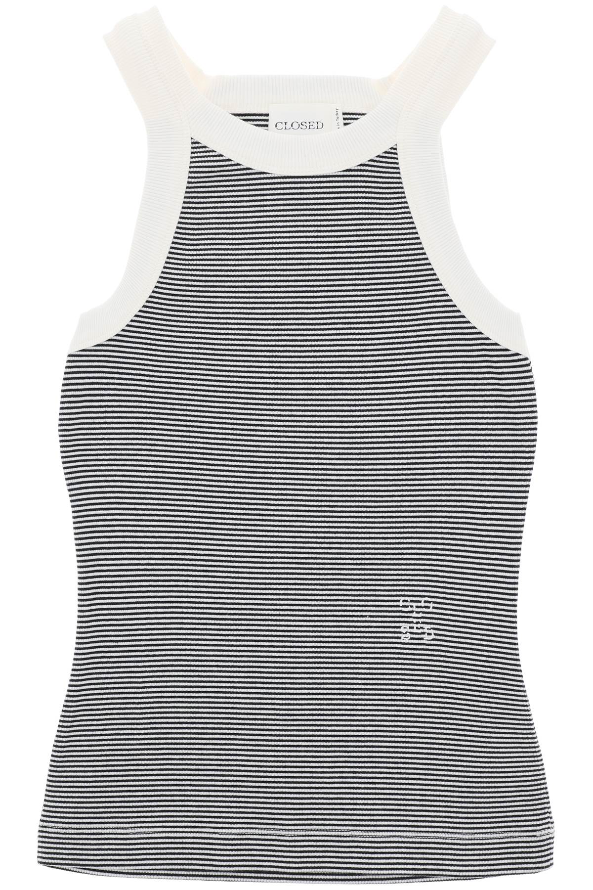 Shop Closed Striped Racer Tank Top In White,black