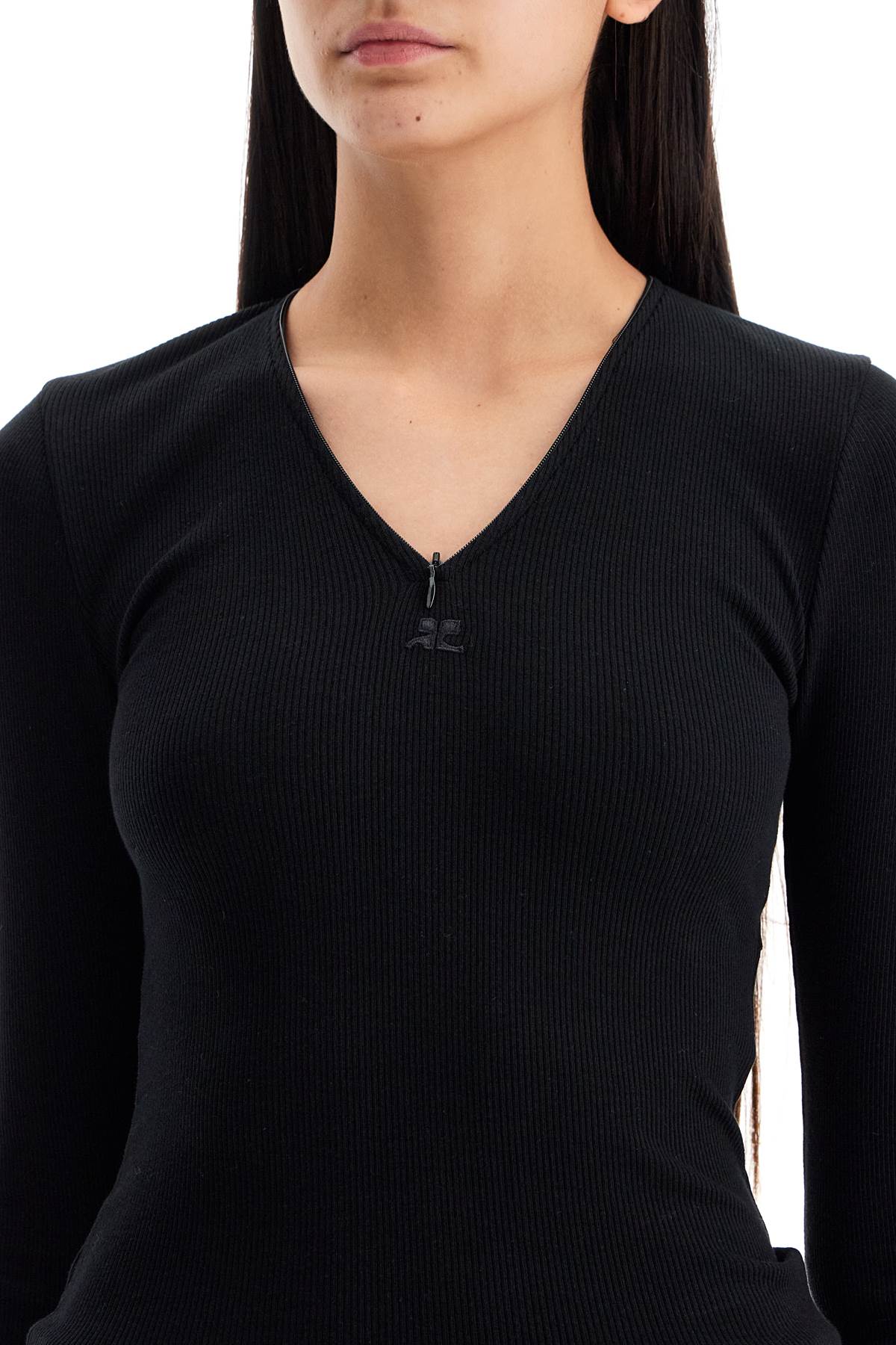 Shop Courrèges Fitted Long-sleeve Top In Black