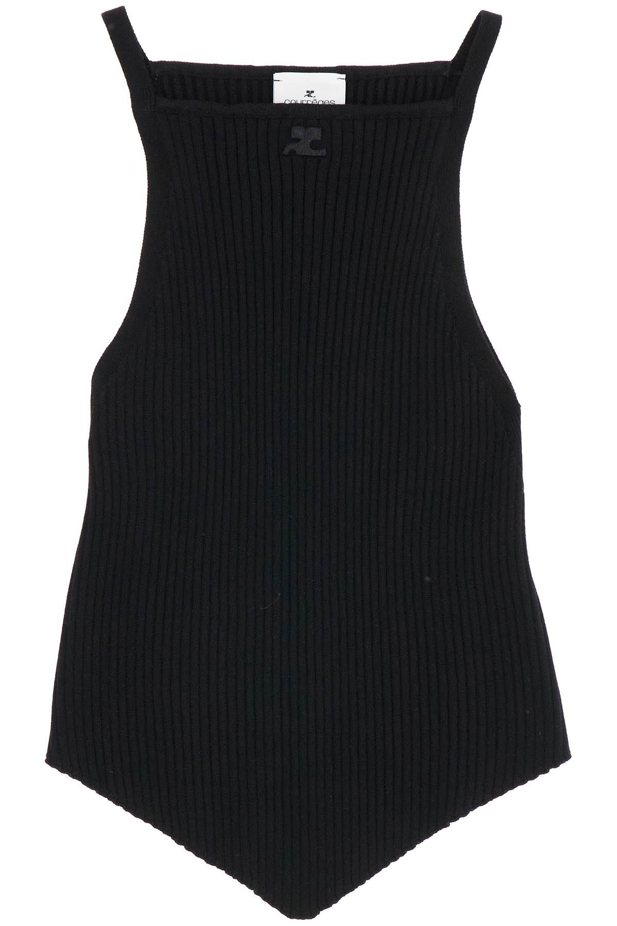 Shop Courrèges "ribbed Knit Tank Top With Pointed Hem In Black