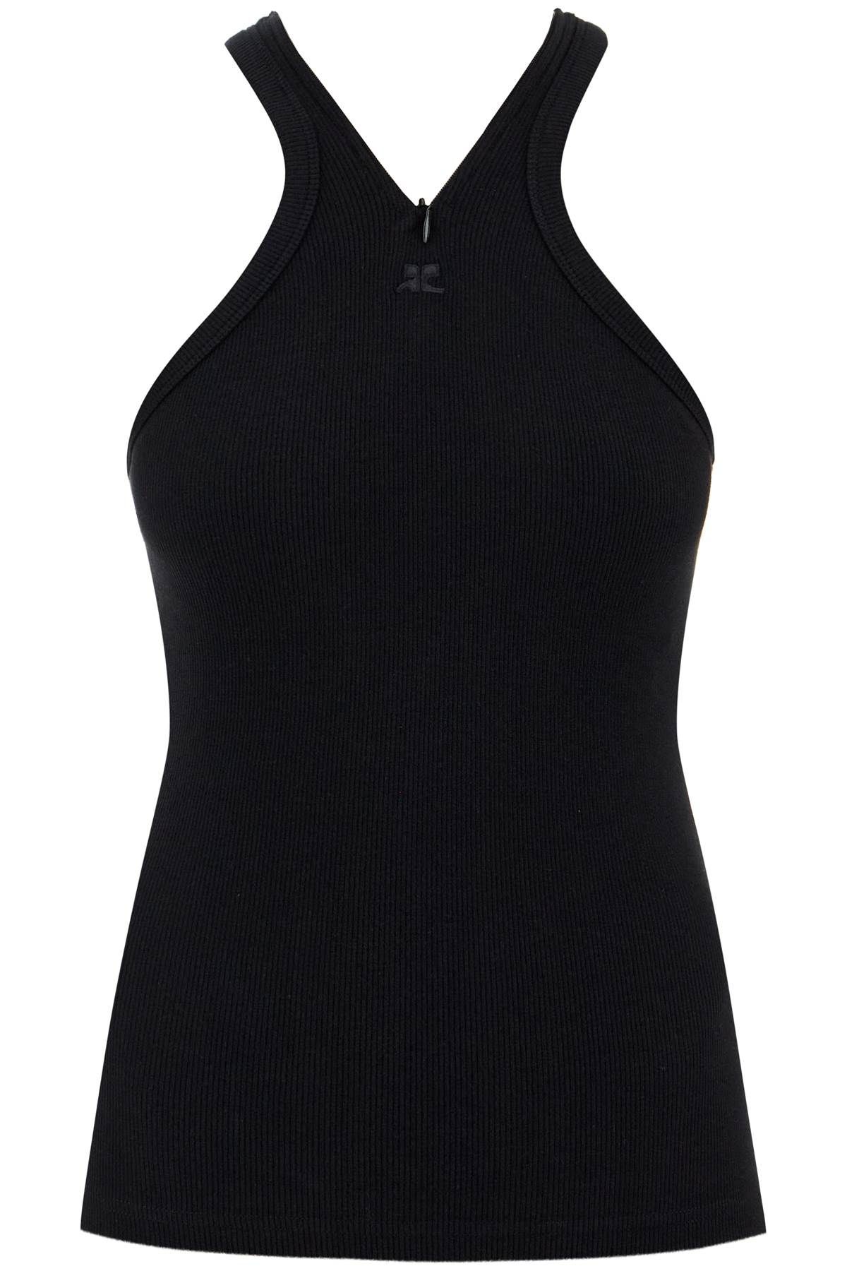 Shop Courrèges Ribbed Tank Top With Zipper On The Neckline In Black