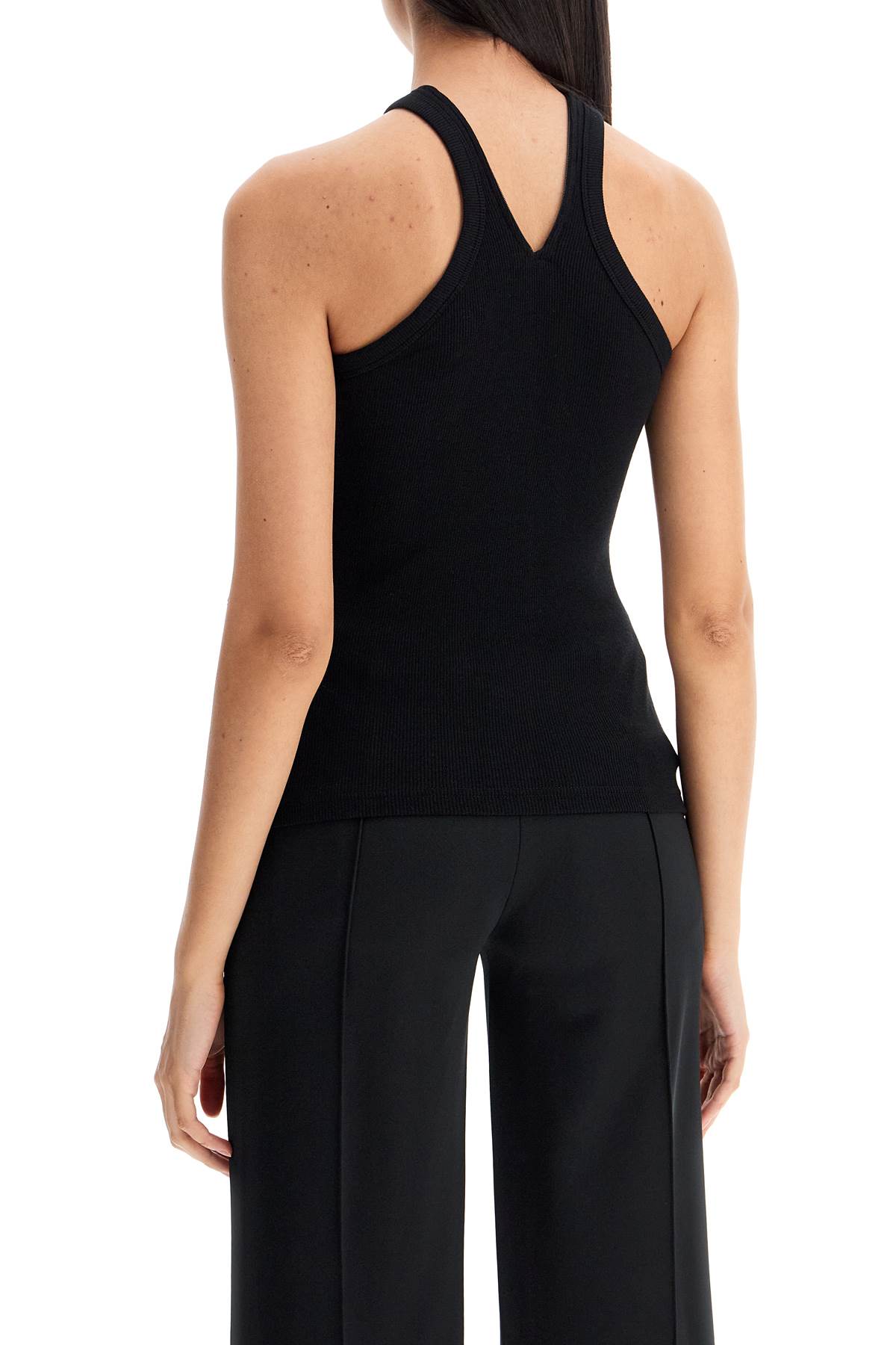 Shop Courrèges Ribbed Tank Top With Zipper On The Neckline In Black