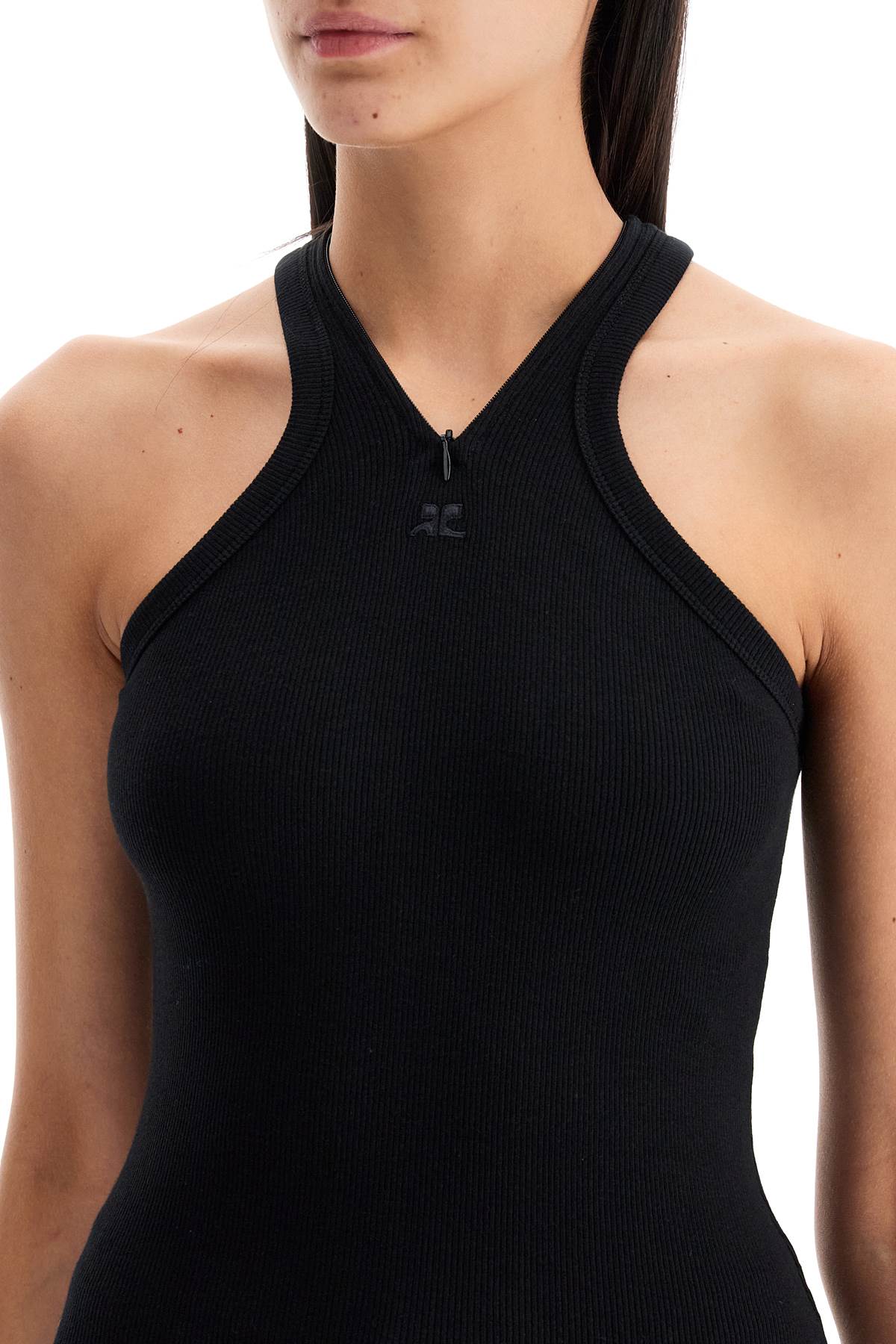 Shop Courrèges Ribbed Tank Top With Zipper On The Neckline In Black