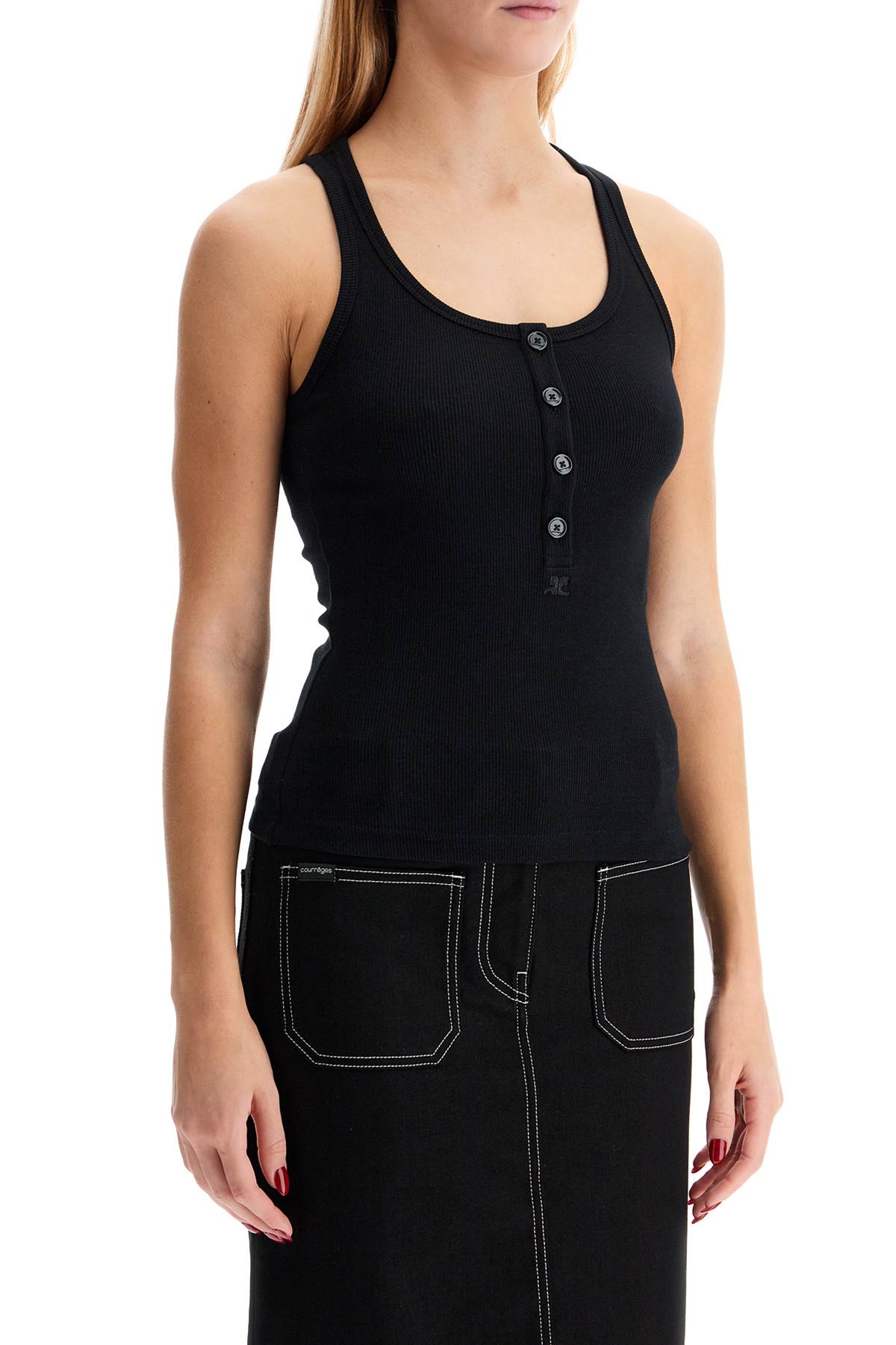 Shop Courrèges 90's Ribbed Tank Top With In Black