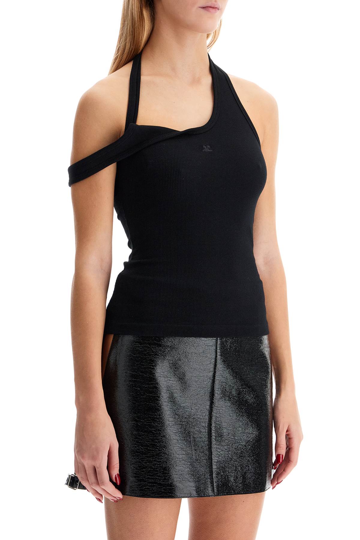 Shop Courrèges Asymmetric Rib 90's Tank Top In Black