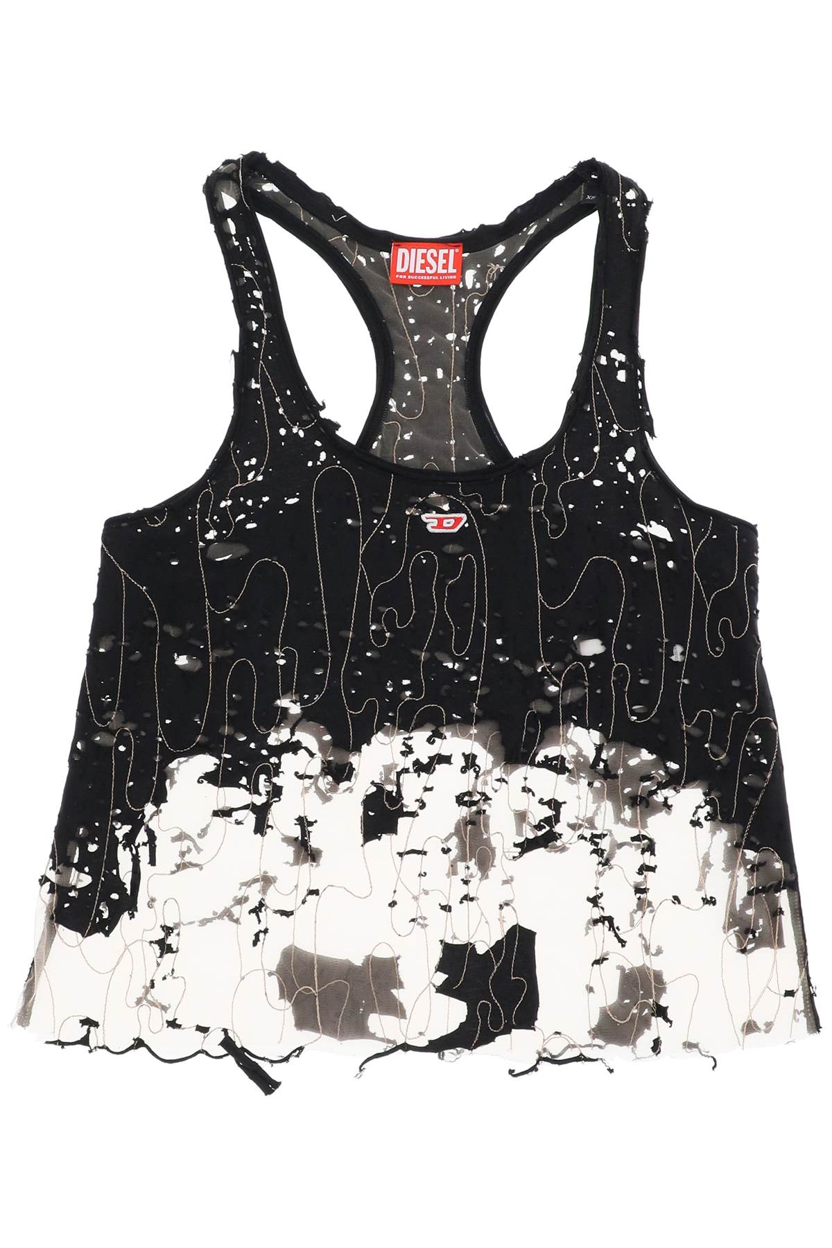 Shop Diesel "destroyed Tulle And Jersey Top With In Black