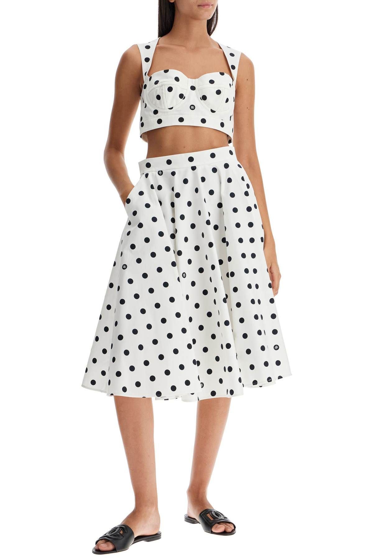 Shop Dolce & Gabbana Polka Dot Cotton Bustier Top With In White