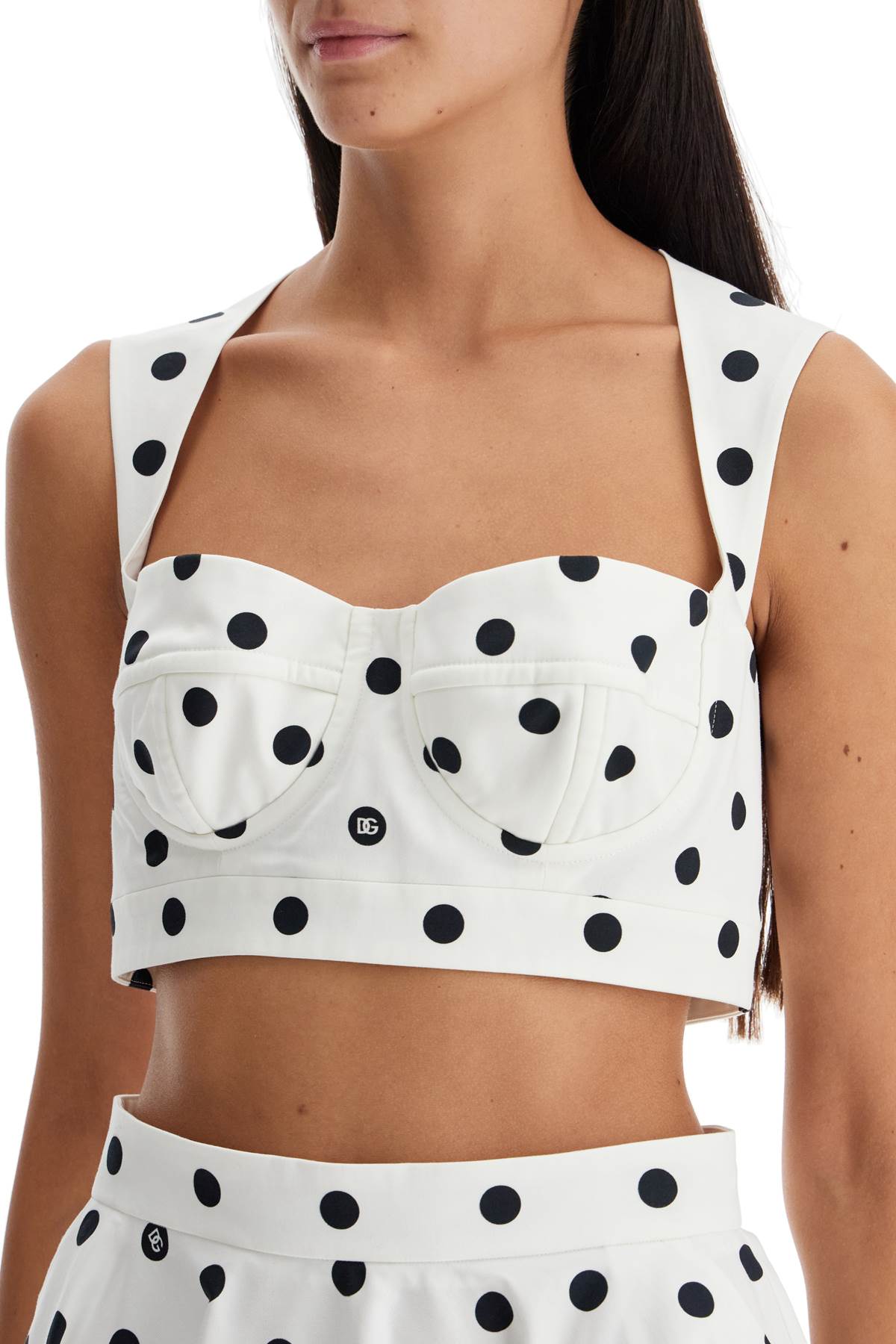 Shop Dolce & Gabbana Polka Dot Cotton Bustier Top With In White