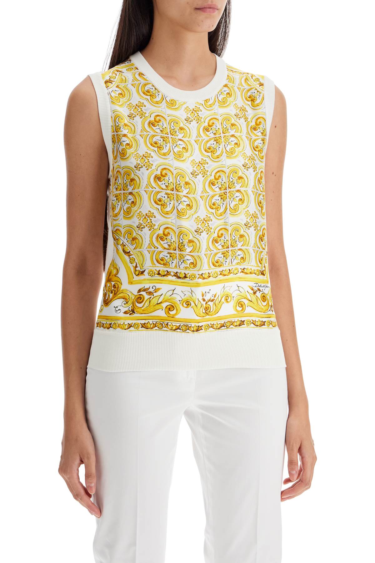 Shop Dolce & Gabbana "silk Sleeveless Top With Mai In White