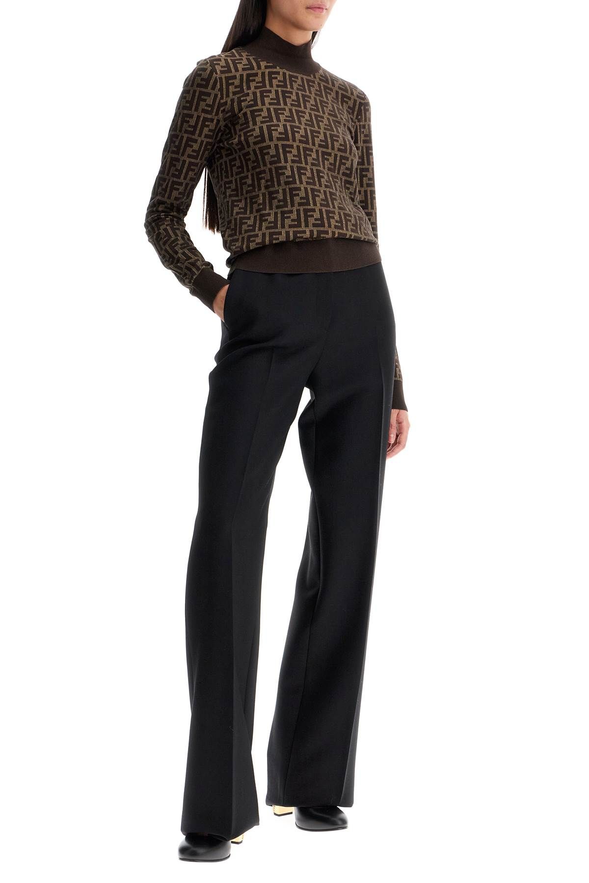 Shop Fendi 'long-sleeved Knit Top With In Brown