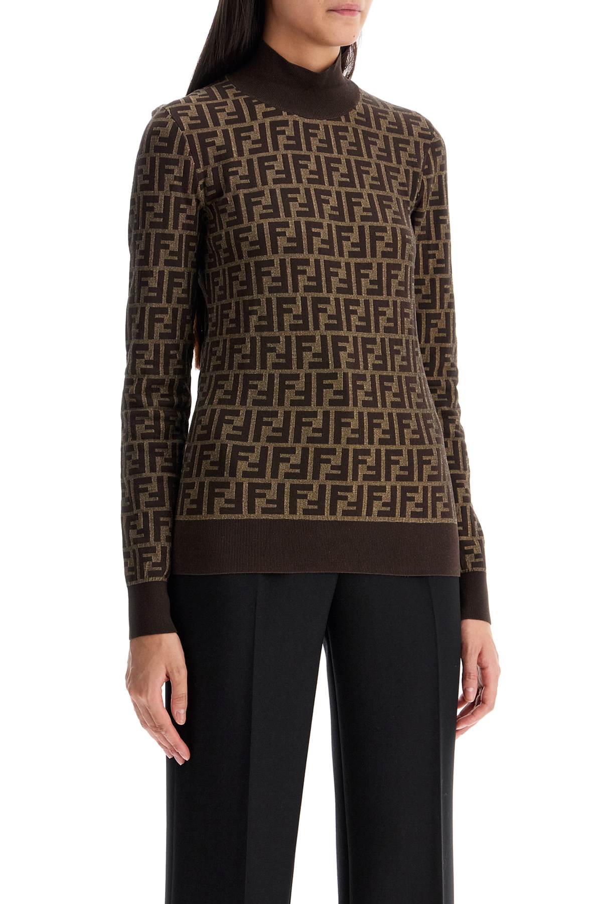 Shop Fendi 'long-sleeved Knit Top With In Brown