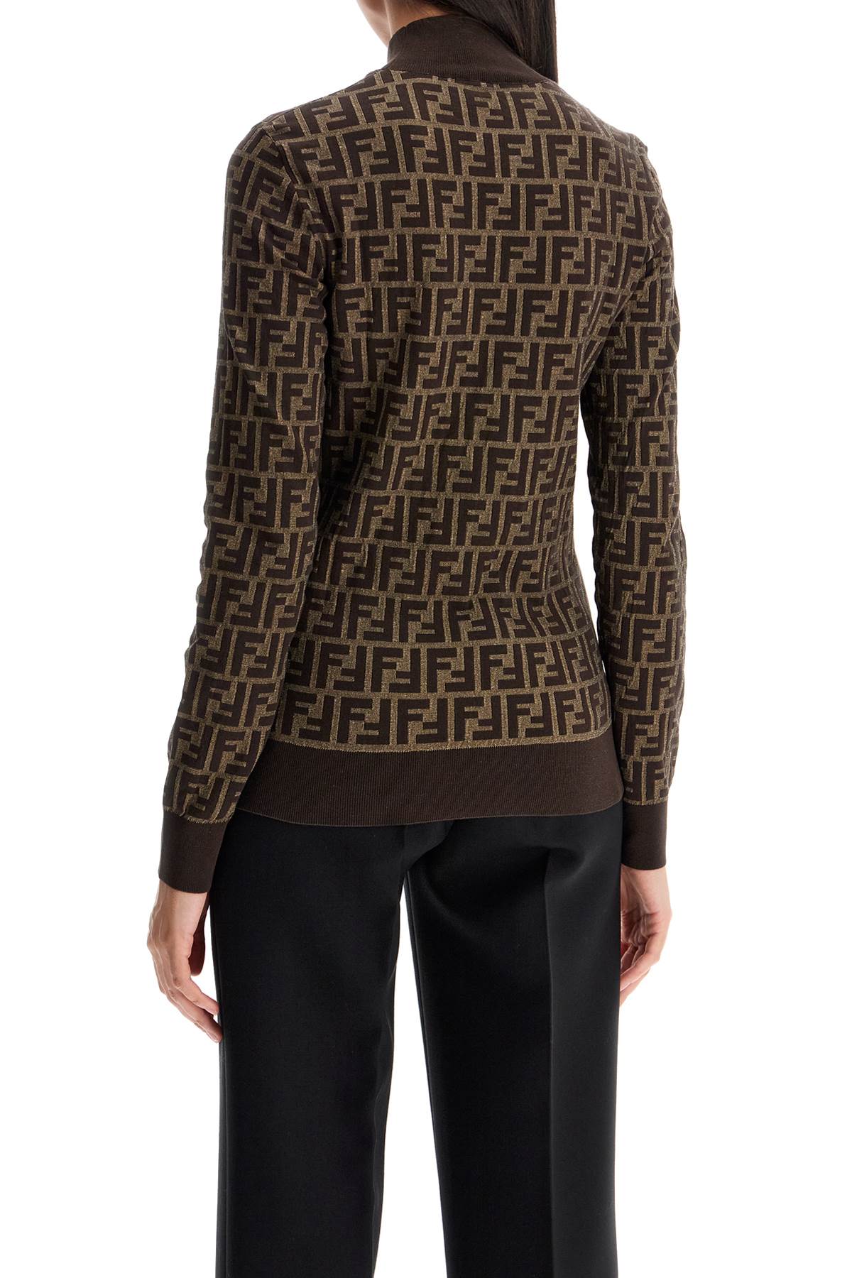 Shop Fendi 'long-sleeved Knit Top With In Brown