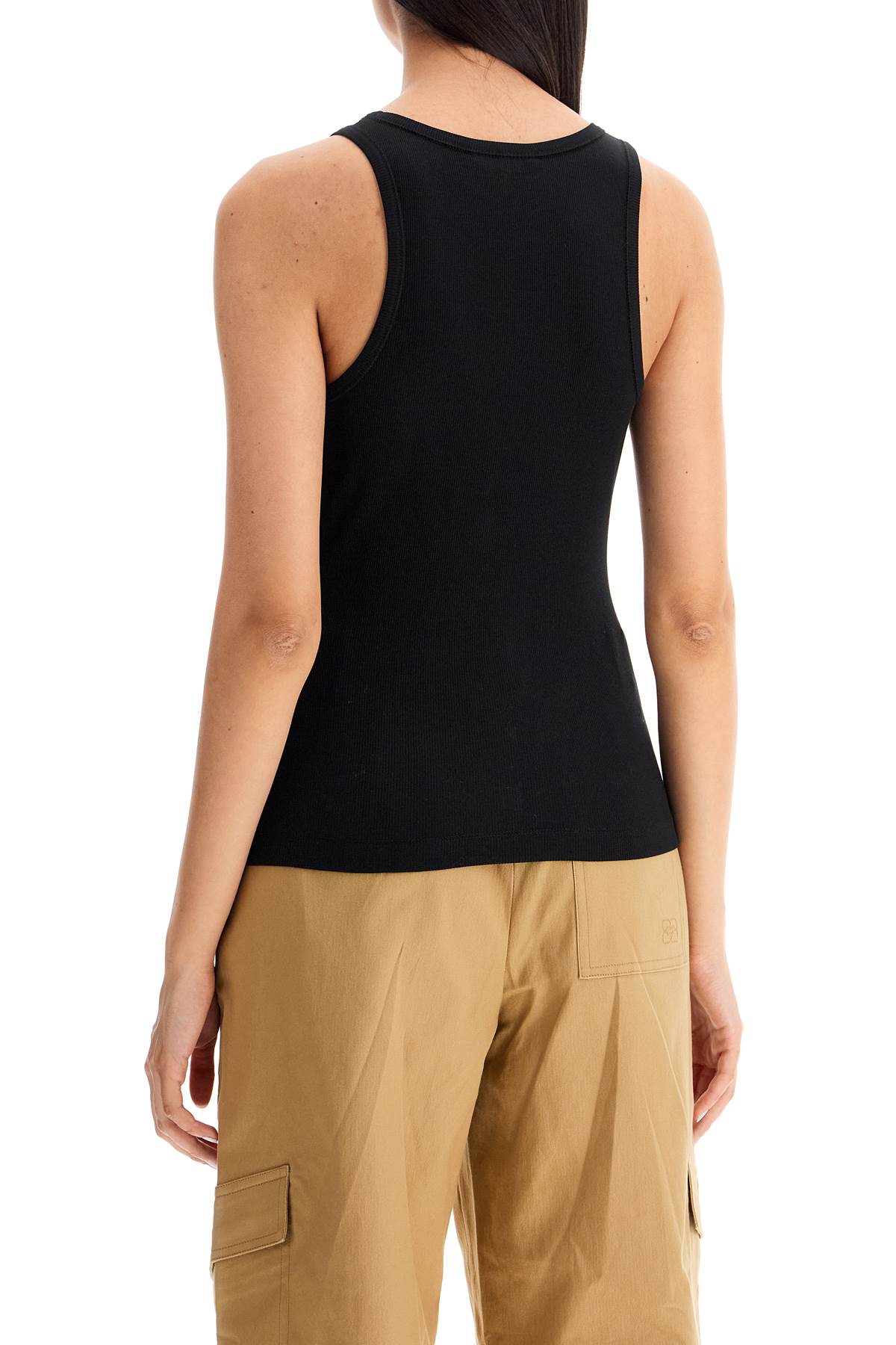 Shop Ganni Ribbed Tank Top With Spaghetti In Black