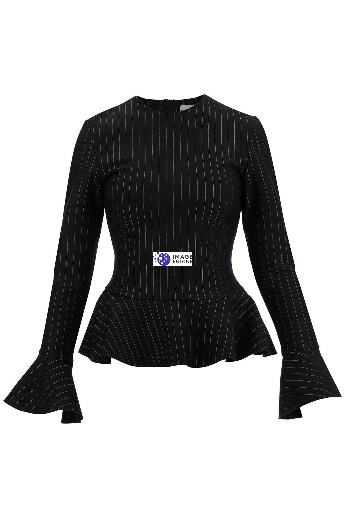 Ganni Pinstriped Peplum Blouse In Black