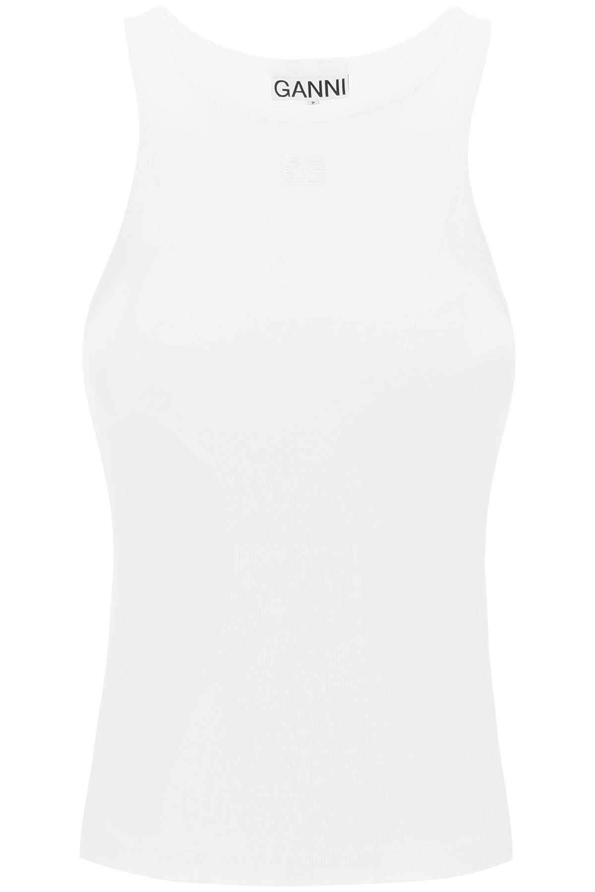 Shop Ganni Slim Fit Ribbed Tank Top In White