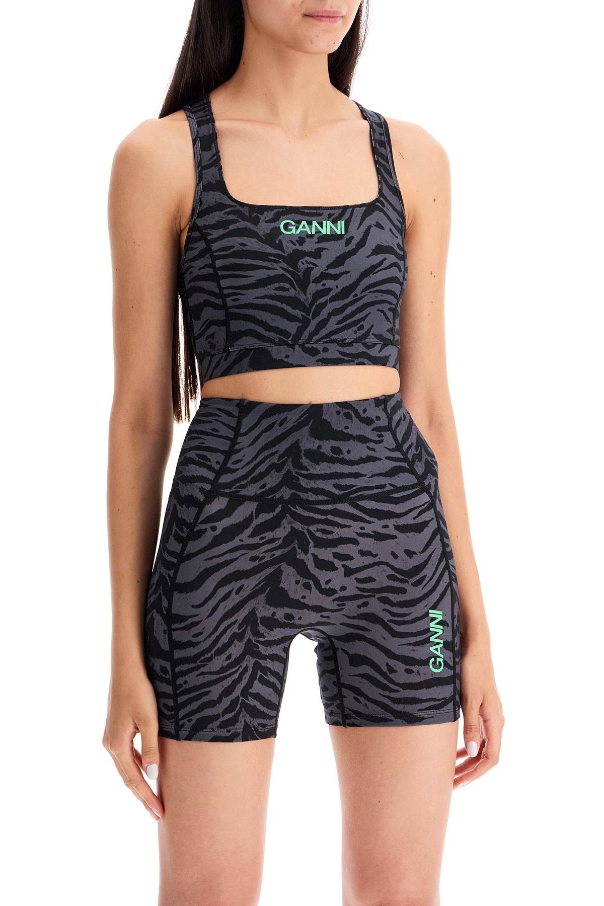 Shop Ganni Sporty Animal Print Top In Grey