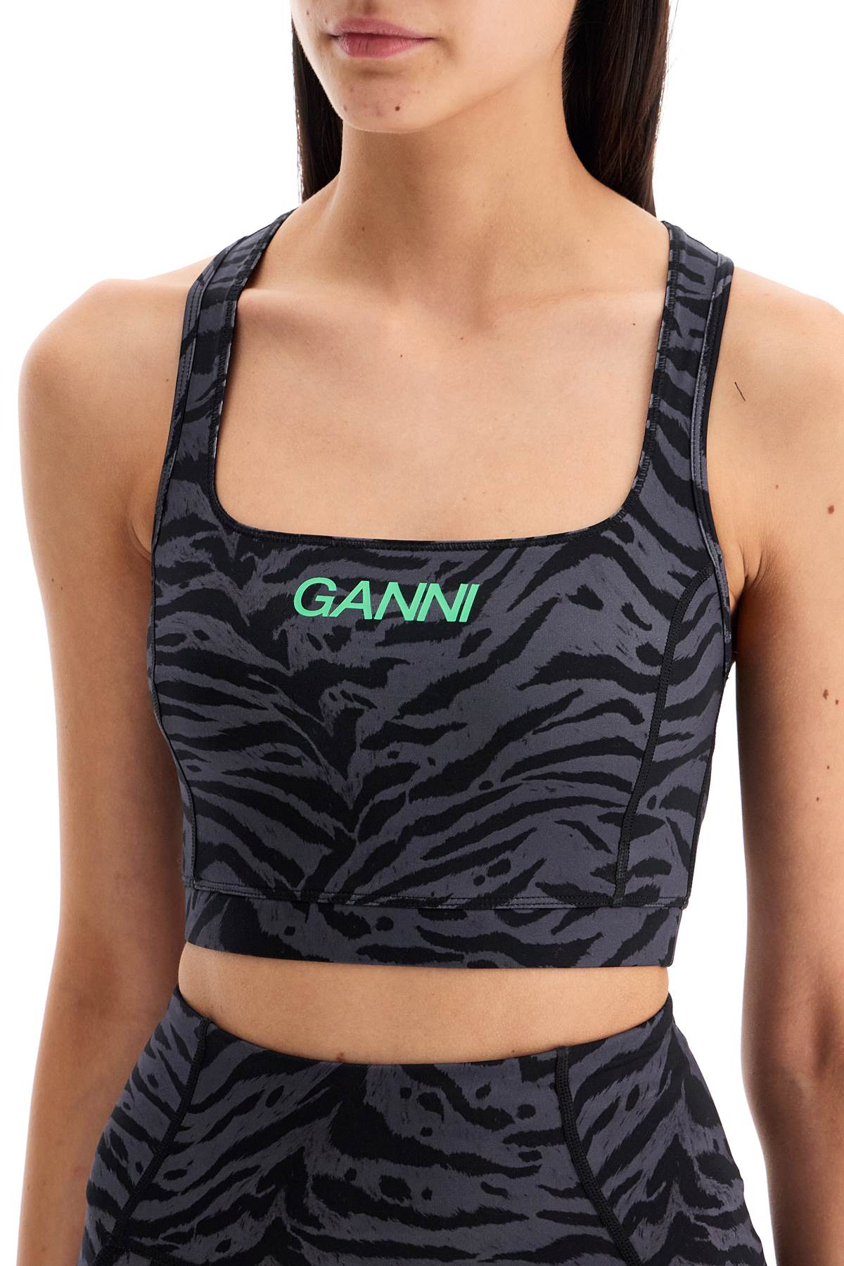 Shop Ganni Sporty Animal Print Top In Grey