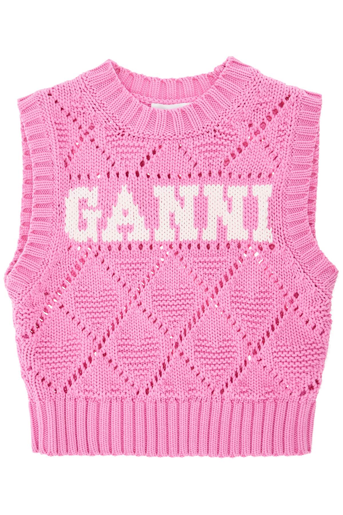 GANNI KNITTED LOGO VEST IN SEVEN