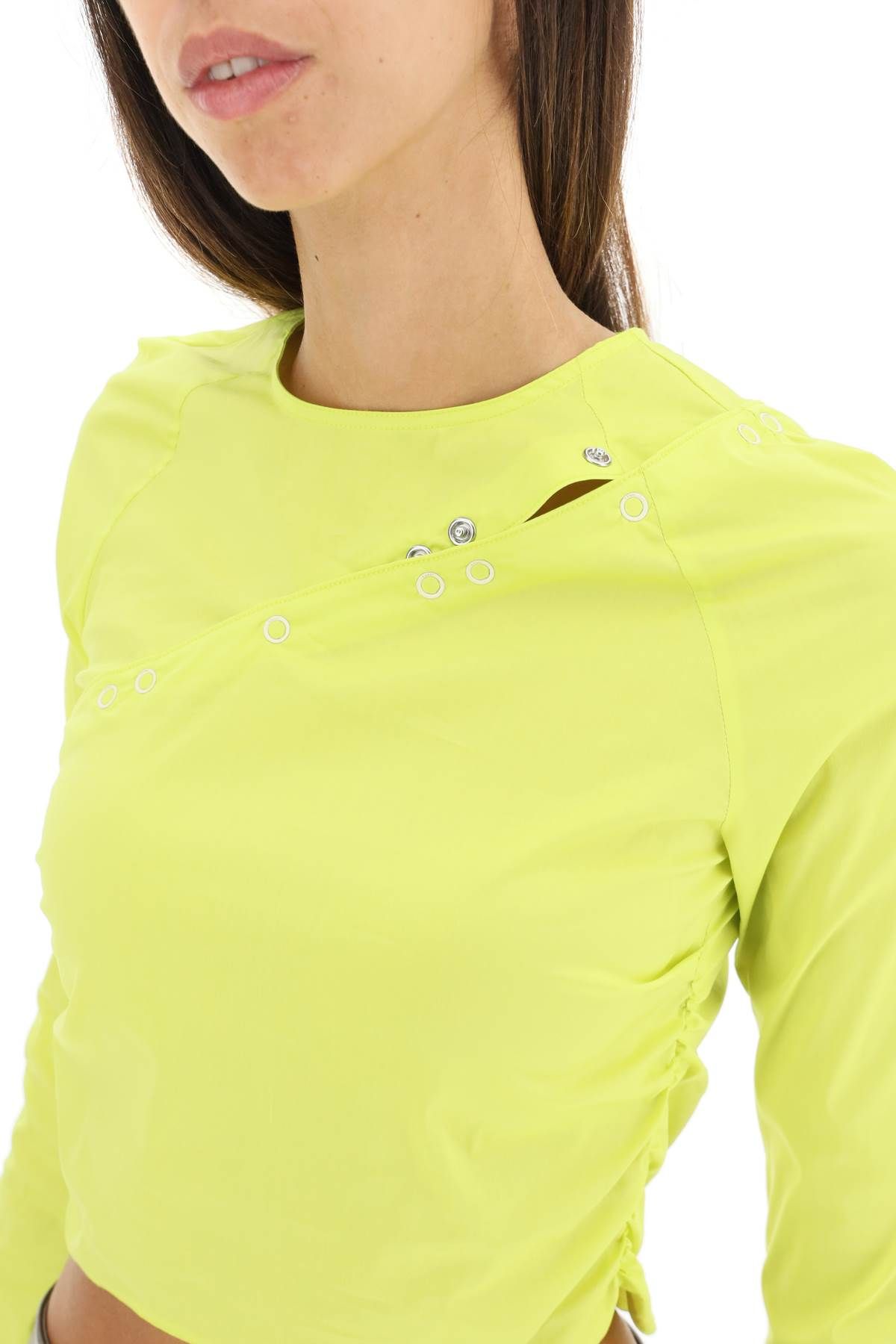 Shop Ganni Convertible Cropped Top In Stretch Poplin In Yellow