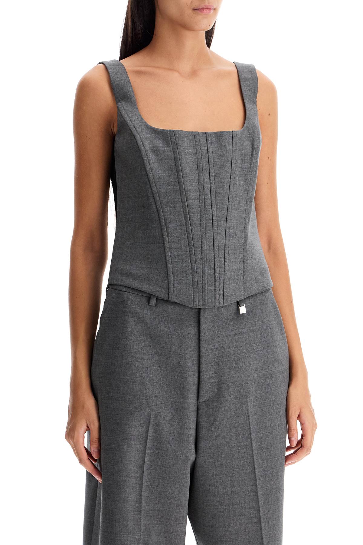 Shop Giuseppe Di Morabito Stretch Wool Corset Top With Nine Words In Grey