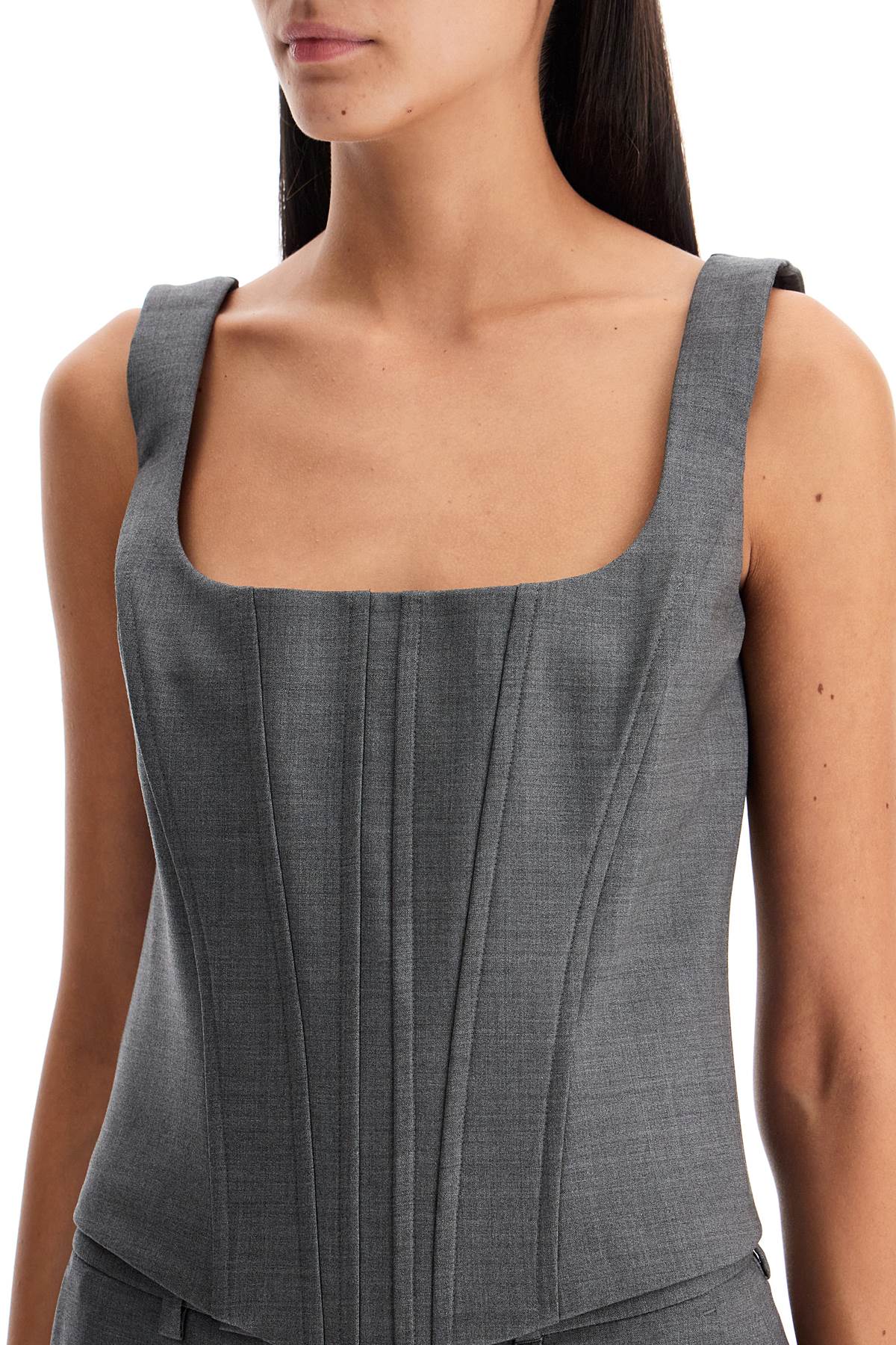 Shop Giuseppe Di Morabito Stretch Wool Corset Top With Nine Words In Grey