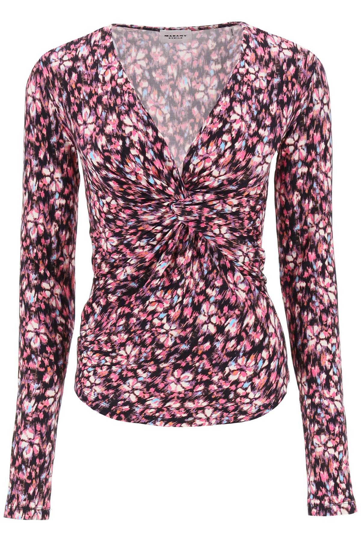 Shop Marant Etoile Lyss Long Sleeve Jersey Top In Black,fuchsia