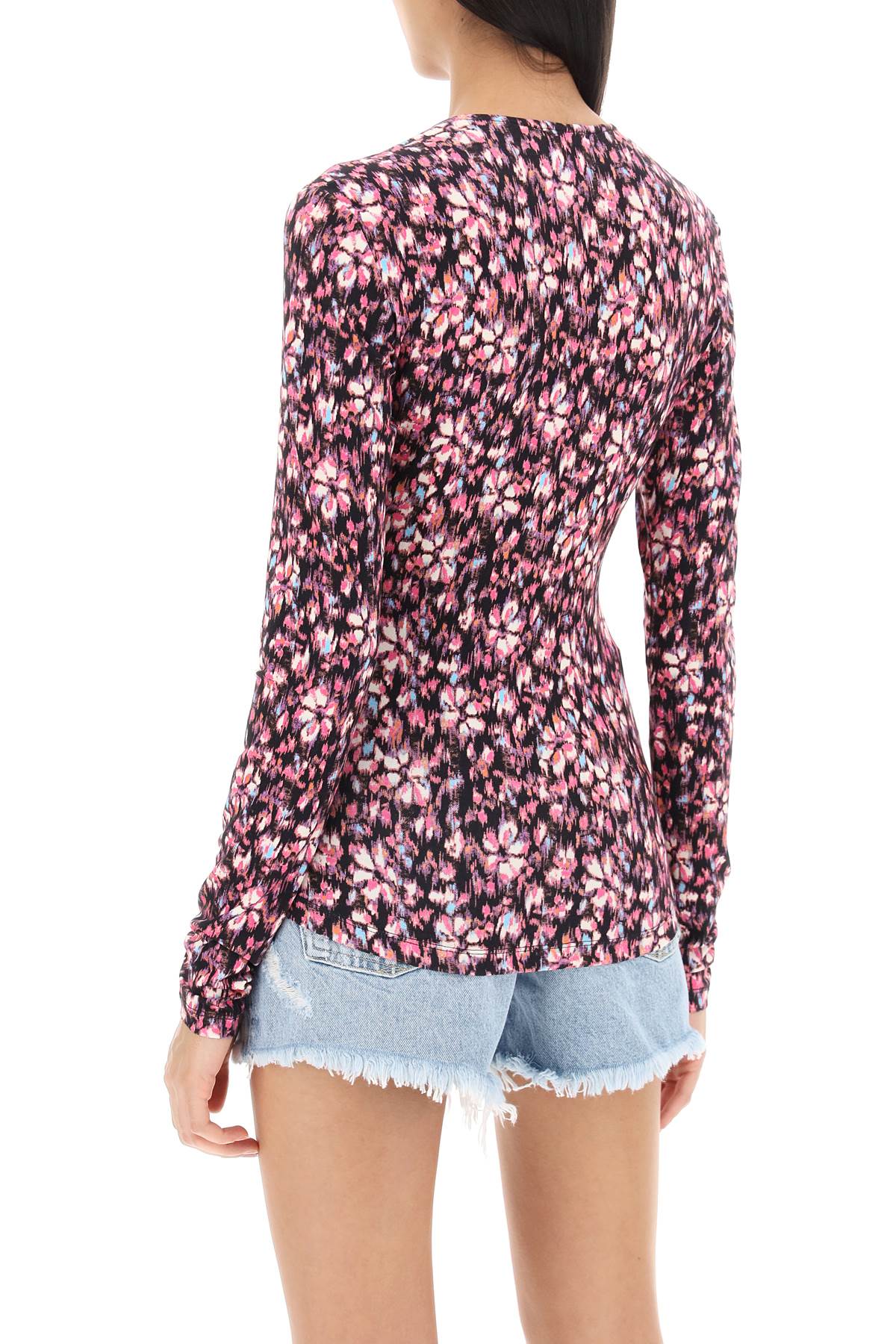 Shop Marant Etoile Lyss Long Sleeve Jersey Top In Black,fuchsia