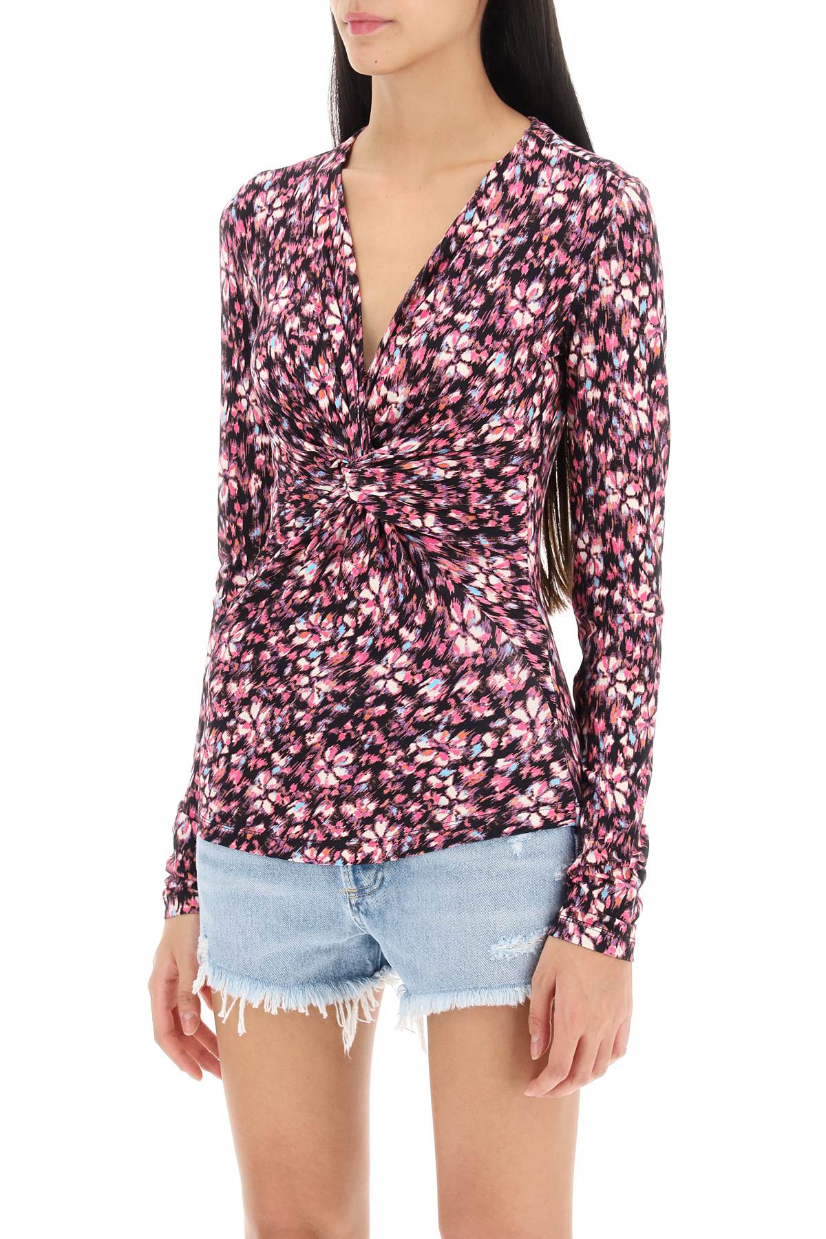 Shop Marant Etoile Lyss Long Sleeve Jersey Top In Black,fuchsia