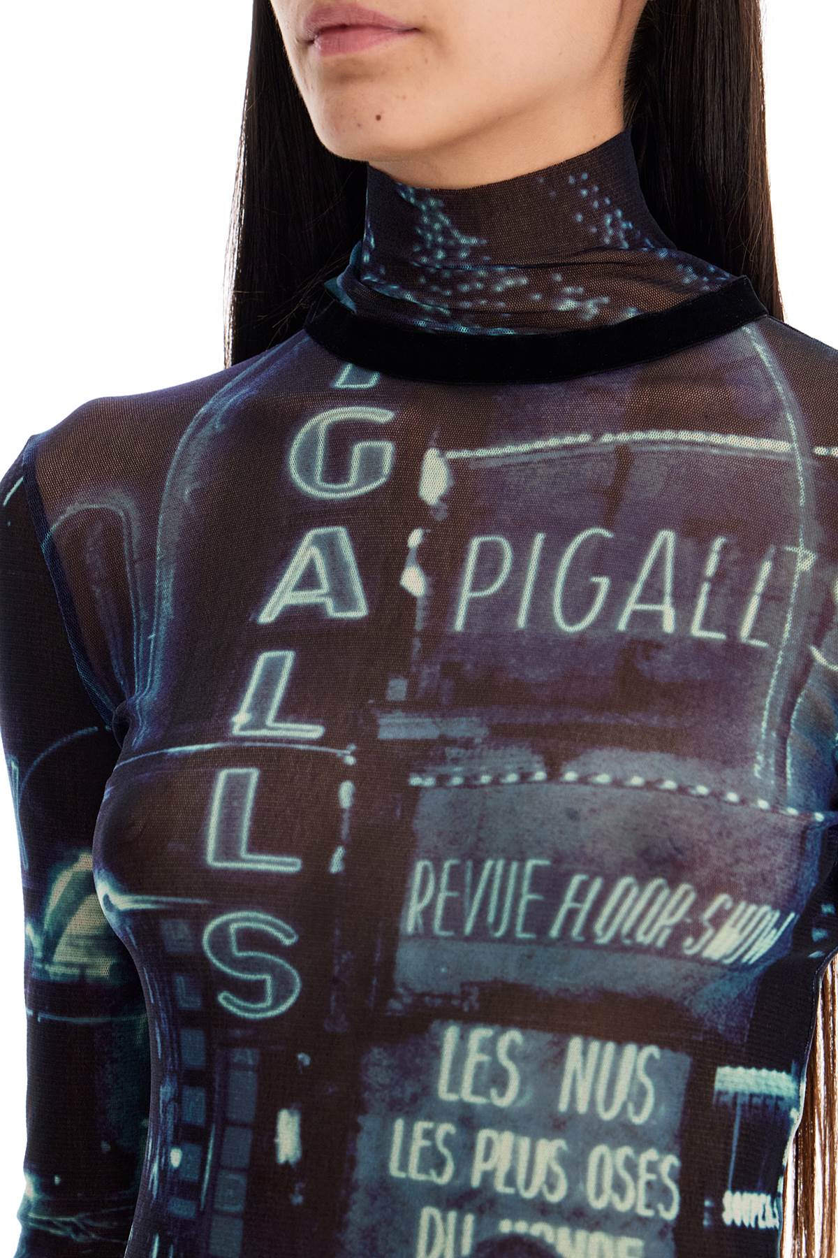 Shop Jean Paul Gaultier "pigalle Print Tulle Top With In Blue