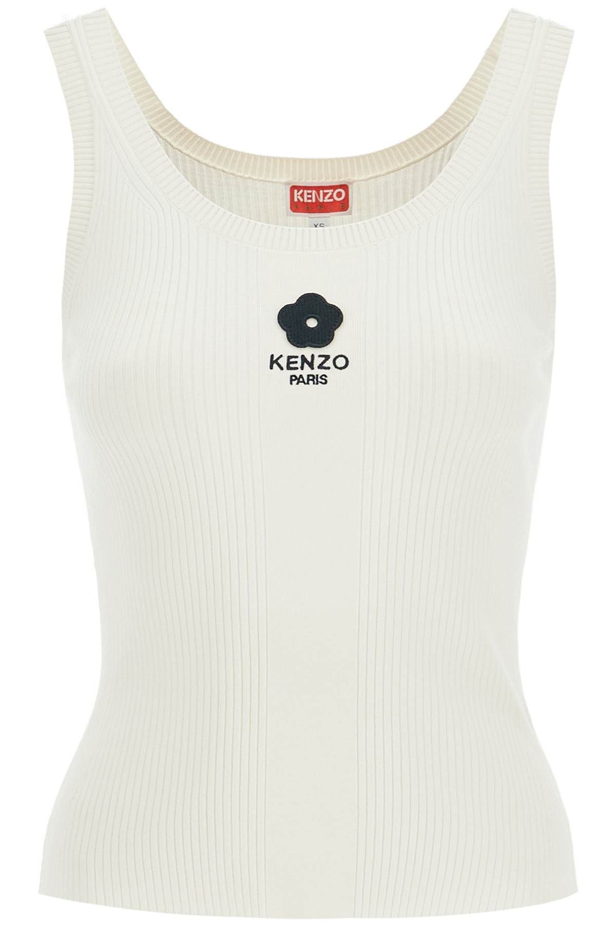 Shop Kenzo Ribbed Knit Tank Top With Spaghetti Straps In White