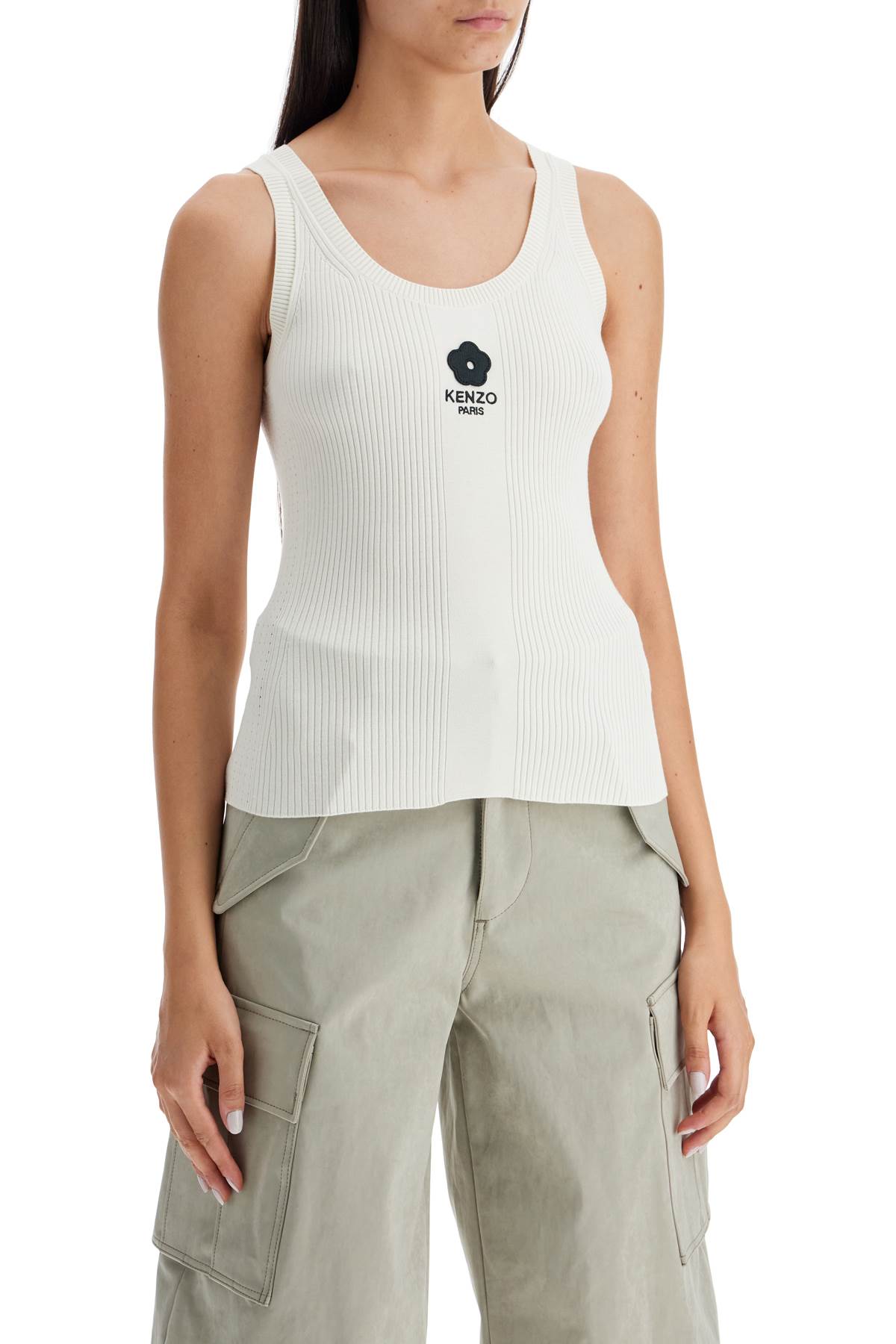 Shop Kenzo Ribbed Knit Tank Top With Spaghetti Straps In White