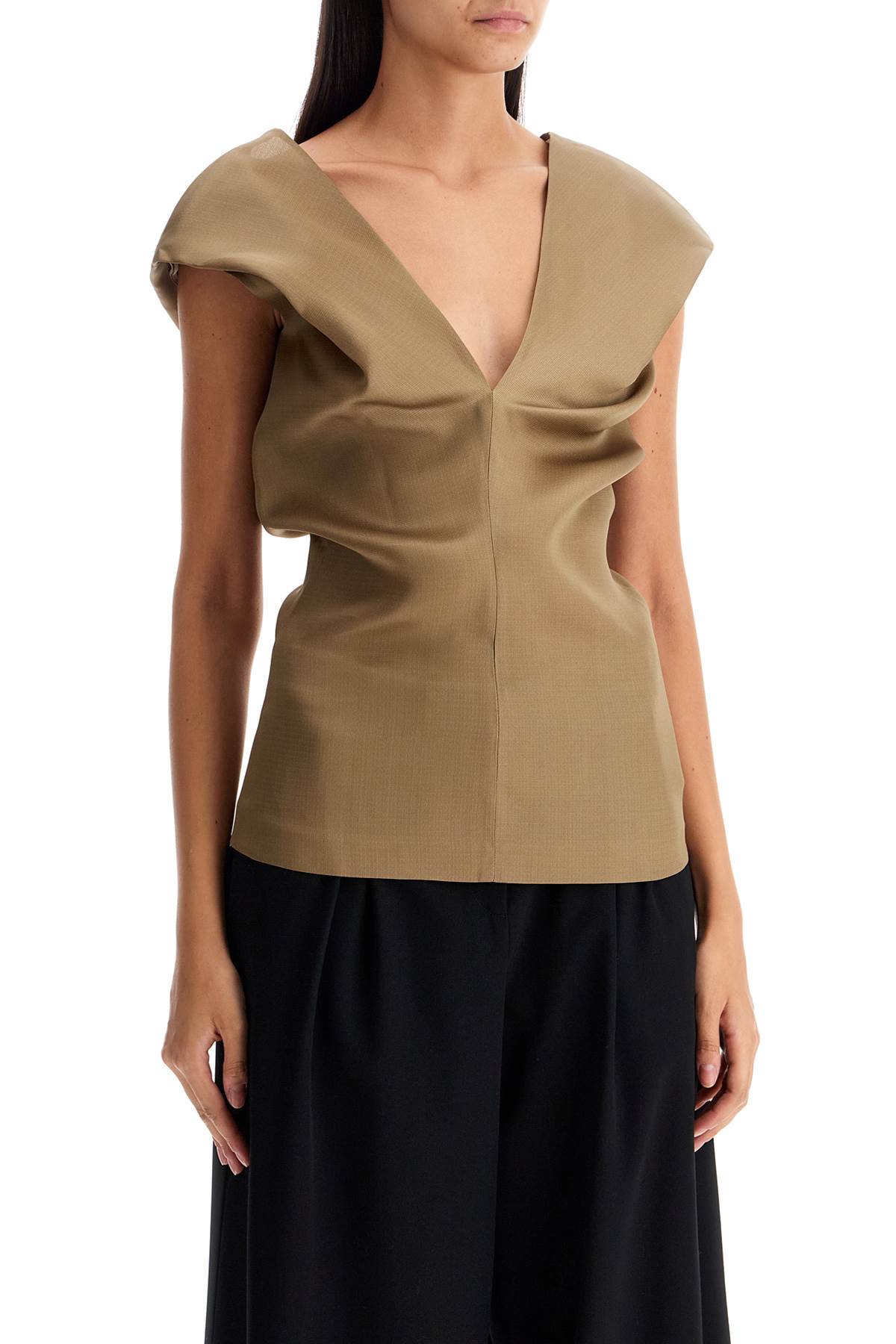 Shop Khaite "silk Gazar Top Set In Khaki