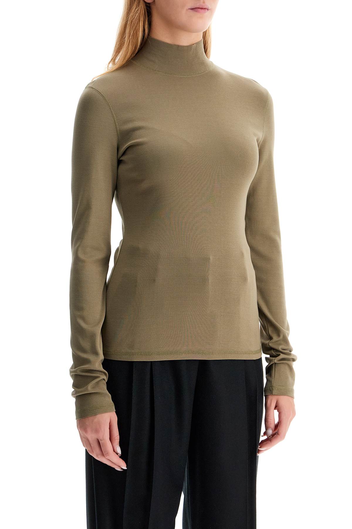 Shop Lemaire Lightweight Jersey Top With Turtle Neck In Khaki