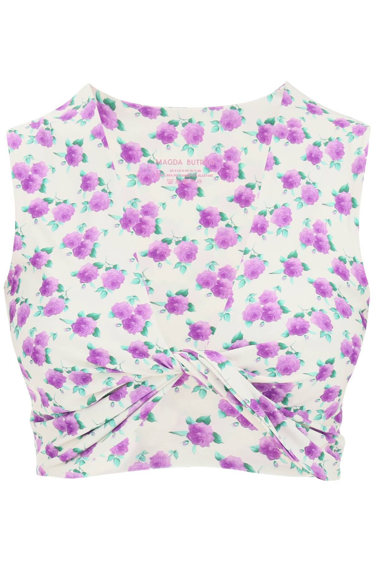 Shop Magda Butrym Floral Printed Twisted Swim Top In White,purple