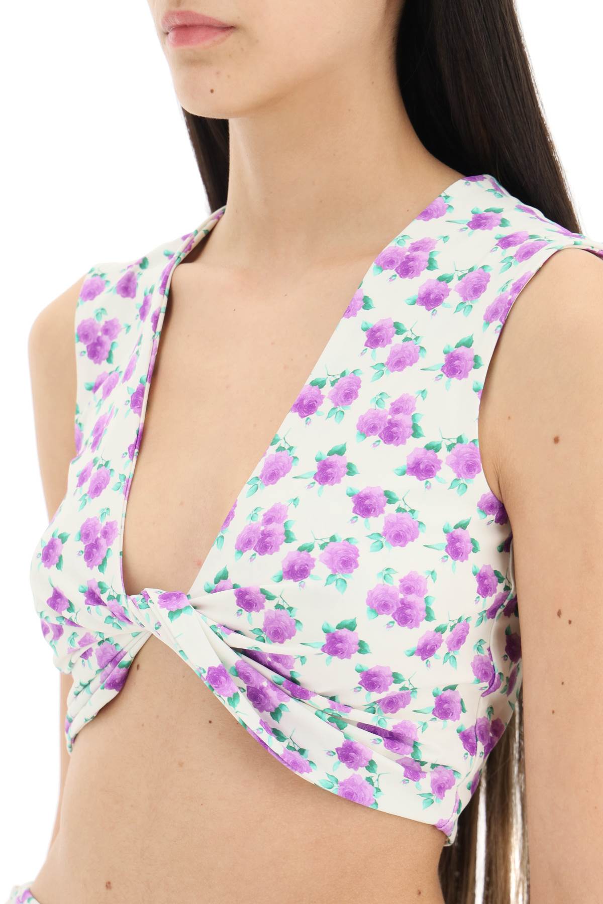 Shop Magda Butrym Floral Printed Twisted Swim Top In White,purple