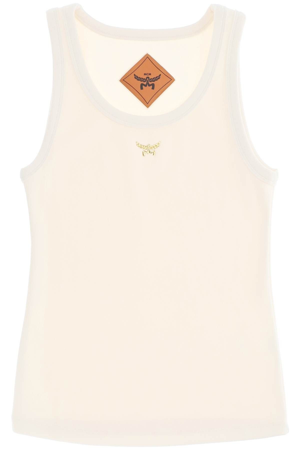 Shop Mcm Textured Sleeveless Top With Logo In White